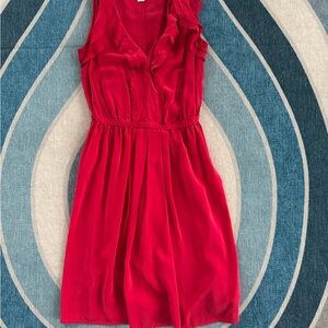 Red Silk Ruffled Sleeveless Dress